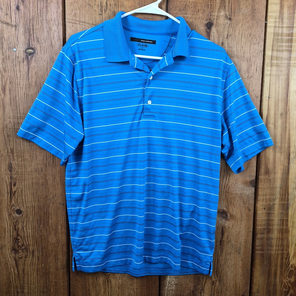 Greg Norman Play Dry Blue Striped Golf Polo Shirt Small
